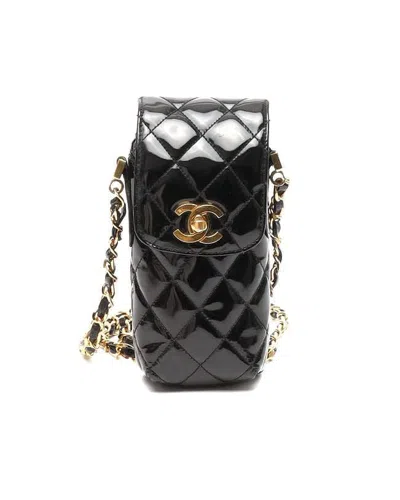Chanel Classic Patent Phone Holder Crossbody Bag In Black