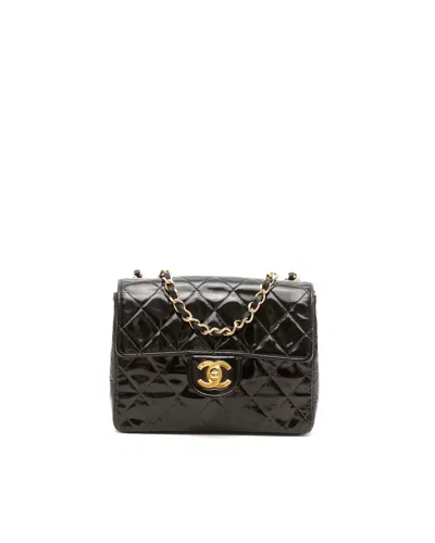 Chanel Classic Patent Square Single Flap Bag In Black
