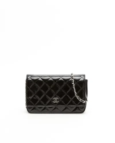 Pre-owned Chanel Classic Patent Wallet On Chain Bag In Black