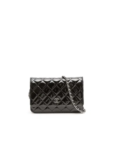 Pre-owned Chanel Classic Patent Wallet On Chain Bag In Black