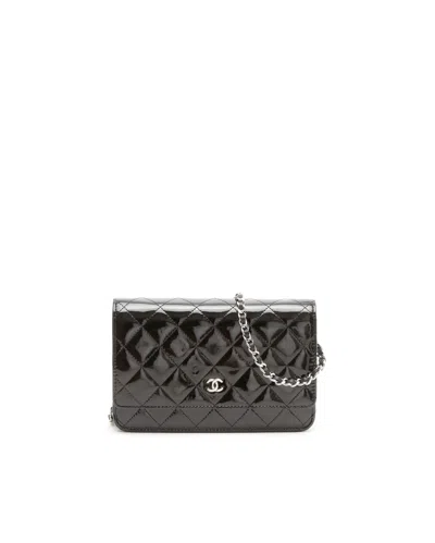 Pre-owned Chanel Classic Patent Wallet On Chain Bag In Black