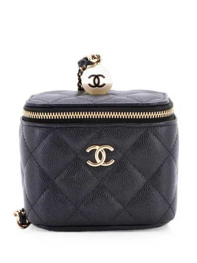 Pre-owned Chanel Classic Pearl Vanity Case With Chain Quilted Caviar Mini Clutch Bag In Black