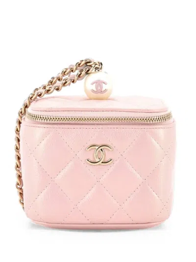 Pre-owned Chanel Classic Pearl Vanity Case With Chain Quilted Caviar Mini Clutch Bag In Pink