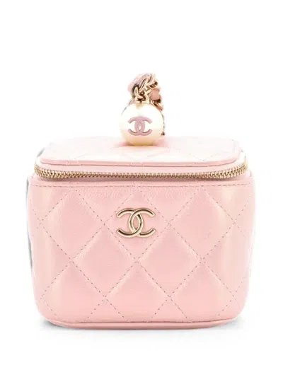 Pre-owned Chanel Classic Pearl Vanity Case With Chain Quilted Caviar Mini Clutch Bag In Pink
