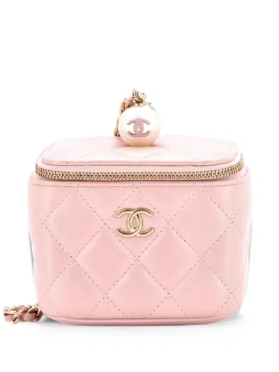 Pre-owned Chanel Classic Pearl Vanity Case With Chain Quilted Caviar Mini Clutch Bag In Pink
