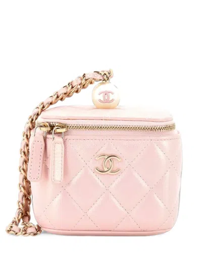 Pre-owned Chanel Classic Pearl Vanity Case With Chain Quilted Caviar Mini Clutch Bag In Pink