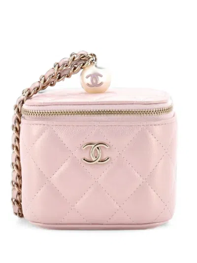 Pre-owned Chanel Classic Pearl Vanity Case With Chain Quilted Caviar Mini Clutch Bag In Pink