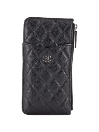 Pre-owned Chanel Classic Phone Case Quilted Caviar Pouch In Black