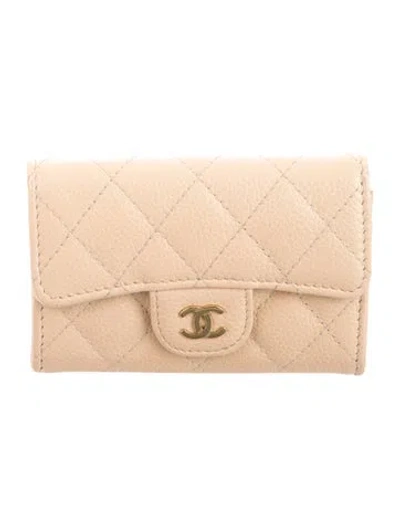 Pre-owned Chanel Classic Quilted Card Holder Interlocking Cc Logo Card Holder In Neutrals