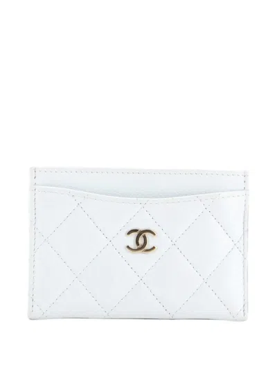 Pre-owned Chanel Classic Quilted Caviar Card Holder In Blue