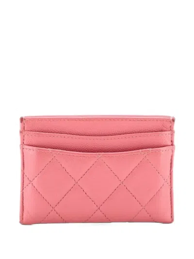 Pre-owned Chanel Classic Quilted Caviar Card Holder In Pink