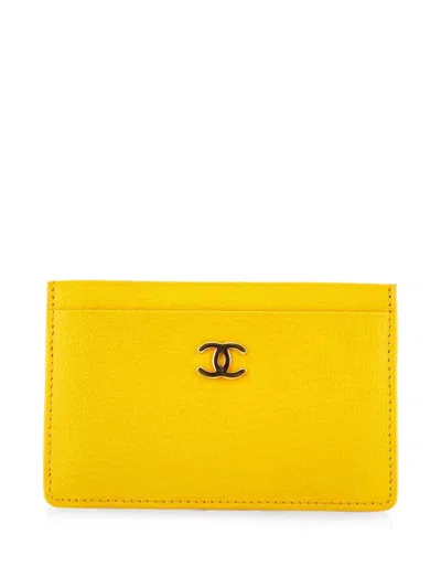 Pre-owned Chanel Classic Quilted Caviar Card Holder In Yellow