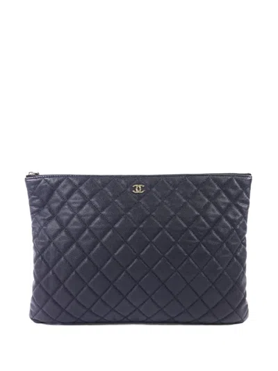 Pre-owned Chanel Classic Quilted Cc Pouch Tote Bag In Blue