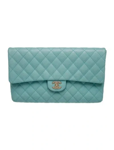 Pre-owned Chanel Classic Quilted Flap Clutch In Blue