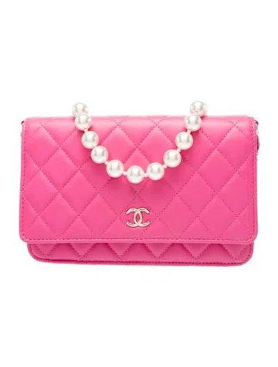Pre-owned Chanel Classic Quilted Pearl Wallet On Chain In Pink
