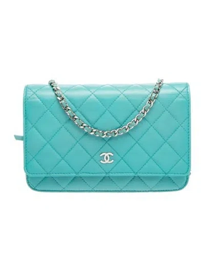 Pre-owned Chanel Classic Quilted Wallet On Chain In Blue