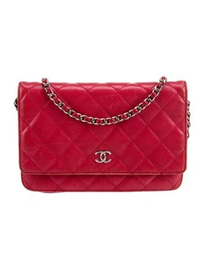 Pre-owned Chanel Classic Quilted Wallet On Chain In Red