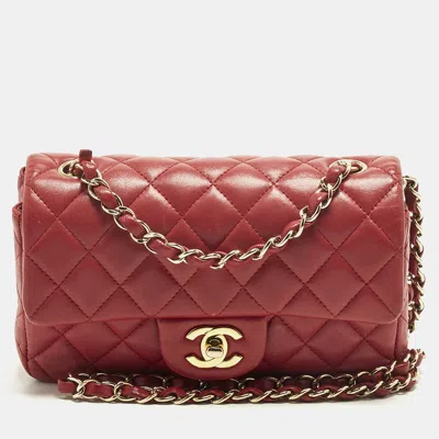 Pre-owned Chanel Classic Rectangle Single Flap Mini Red Quilted Leather Bag