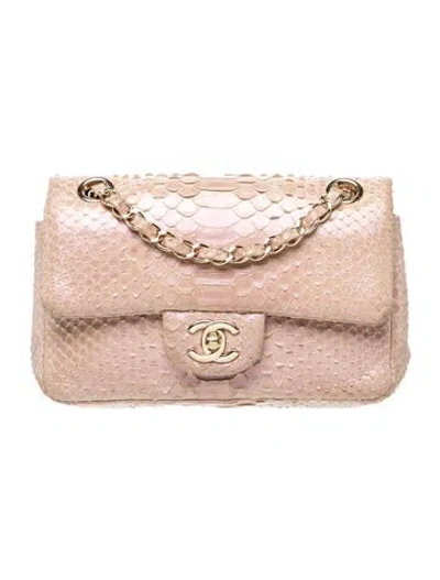 Pre-owned Chanel Classic Rectangular Mini Python Flap Bag In Metallic/pink