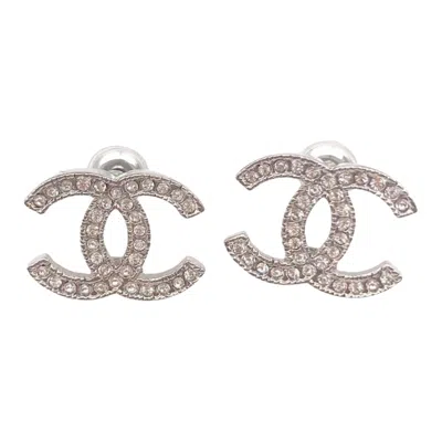 Pre-owned Chanel Classic Silver Cc Crystal Moscova Piercing Earrings In Multiple