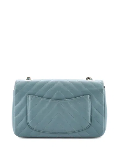 Pre-owned Chanel Classic Single Flap Bag Chevron Lambskin Mini Shoulder Bag In Blue