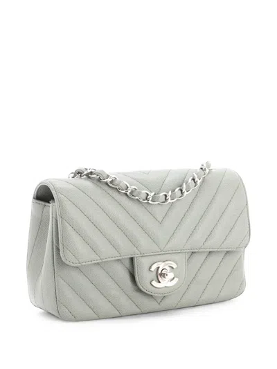 Pre-owned Chanel Classic Single Flap Bag Chevron Lambskin Mini Shoulder Bag In Green
