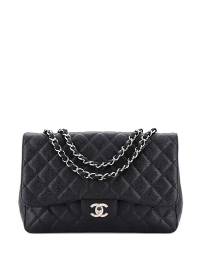 Pre-owned Chanel Classic Single Flap Bag Quilted Caviar Jumbo Shoulder Bag In Black