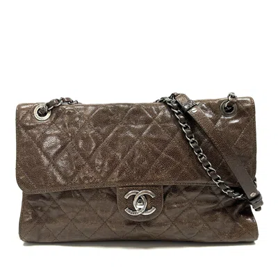 Pre-owned Chanel Classic Single Flap Bag Quilted Caviar Leather Shoulder Bag Bag () In Brown