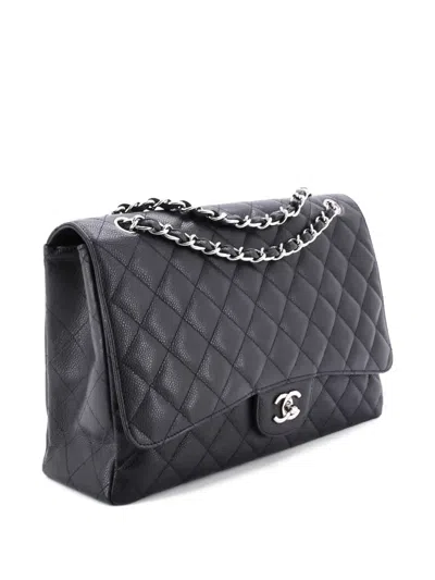 Pre-owned Chanel Classic Single Flap Bag Quilted Caviar Maxi Shoulder Bag In Black