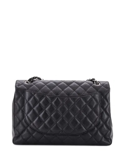 Pre-owned Chanel Classic Single Flap Bag Quilted Caviar Maxi Shoulder Bag In Black