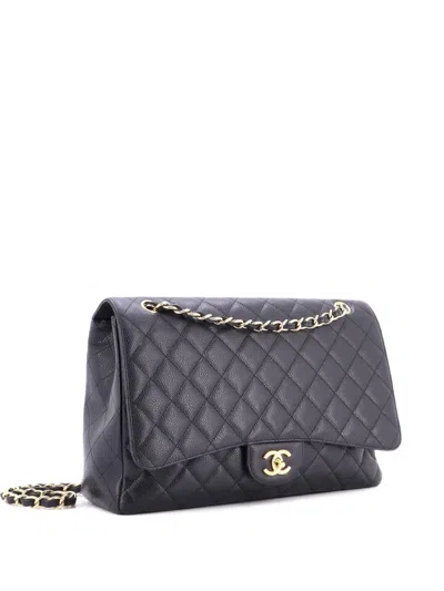 Pre-owned Chanel Classic Single Flap Bag Quilted Caviar Maxi Shoulder Bag In Black
