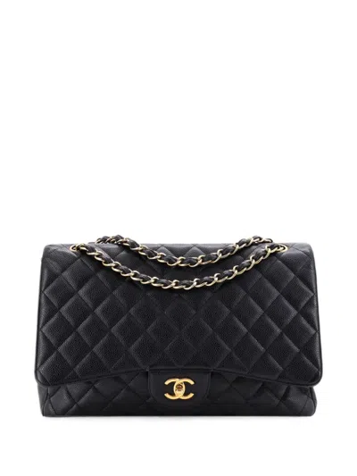 Pre-owned Chanel Classic Single Flap Bag Quilted Caviar Maxi Shoulder Bag In Black
