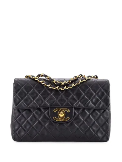 Pre-owned Chanel Classic Single Flap Bag Quilted Lambskin Maxi Shoulder Bag In Black
