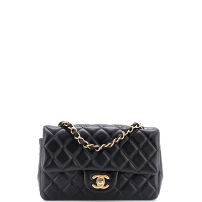 Pre-owned Chanel Classic Single Flap Bag Quilted Lambskin Mini In Black