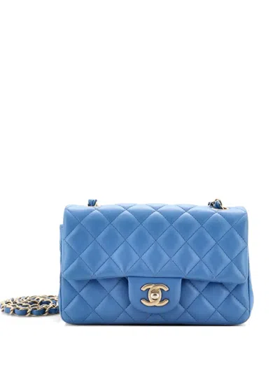 Pre-owned Chanel Classic Single Flap Bag Quilted Lambskin Mini Crossbody Bag In Blue