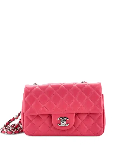 Pre-owned Chanel Classic Single Flap Bag Quilted Lambskin Mini Crossbody Bag In Pink