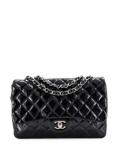 Pre-owned Chanel Classic Single Flap Bag Quilted Patent Jumbo Shoulder Bag In Black