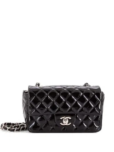 Pre-owned Chanel Classic Single Flap Bag Quilted Patent Mini Crossbody Bag In Black