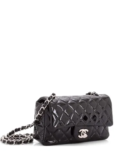 Pre-owned Chanel Classic Single Flap Bag Quilted Patent Mini Crossbody Bag In Black