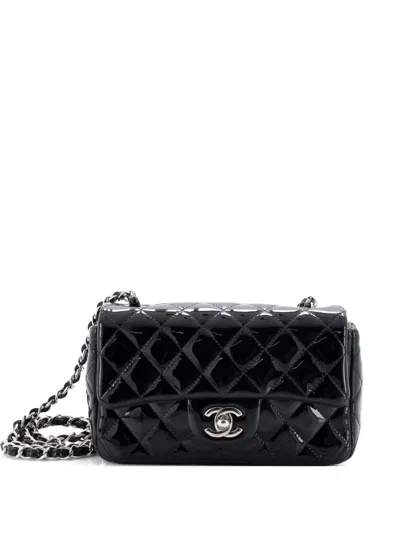 Pre-owned Chanel Classic Single Flap Bag Quilted Patent Mini Crossbody Bag In Black