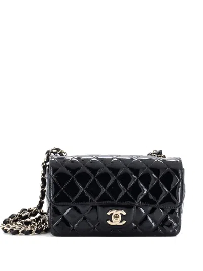 Pre-owned Chanel Classic Single Flap Bag Quilted Patent Mini Crossbody Bag In Black