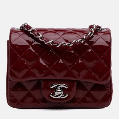 Pre-owned Chanel Classic Single Flap Mini Square Patent Bag In Red