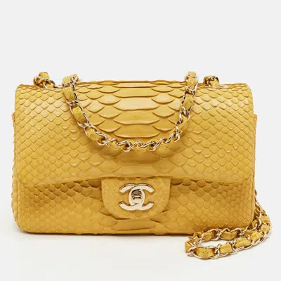 Pre-owned Chanel Classic Single Flap Mini Yellow Python Shoulder Bag