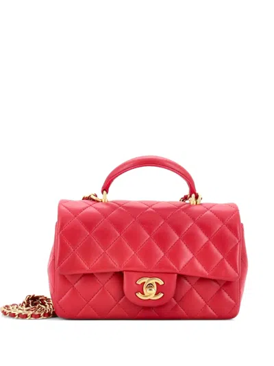 Pre-owned Chanel Classic Single Flap Top Handle Bag Quilted Lambskin Mini Shoulder Bag In Pink