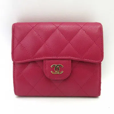 Pre-owned Chanel Classic Small Flap Wallet Caviar Skin In Pink