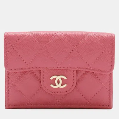Pre-owned Chanel Classic Small Flap Wallet Matelasse Coco Mark Tri-fold Caviar Leather Pink