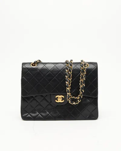 Pre-owned Chanel Classic Square Double Flap Bag In Black