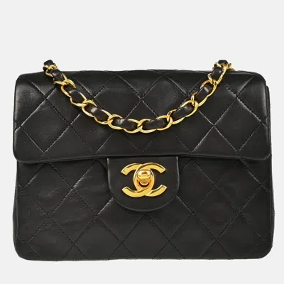 Pre-owned Chanel Classic Square Flap Mini Black Lambskin Shoulder Bag