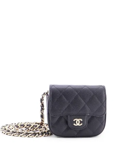 Pre-owned Chanel Classic Square Flap With Chain Quilted Caviar Mini Clutch Bag In Black
