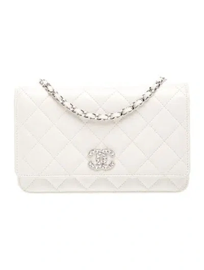 Pre-owned Chanel Classic Strass Wallet On Chain In White